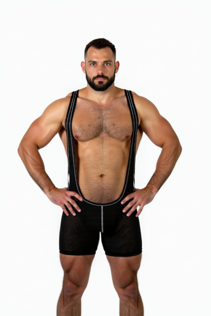 Men's Deep-Cut Mesh Singlet Bodysuit