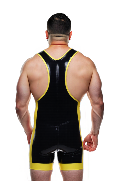 Joylgbt Men's Shiny PU Leather Wrestling Singlet