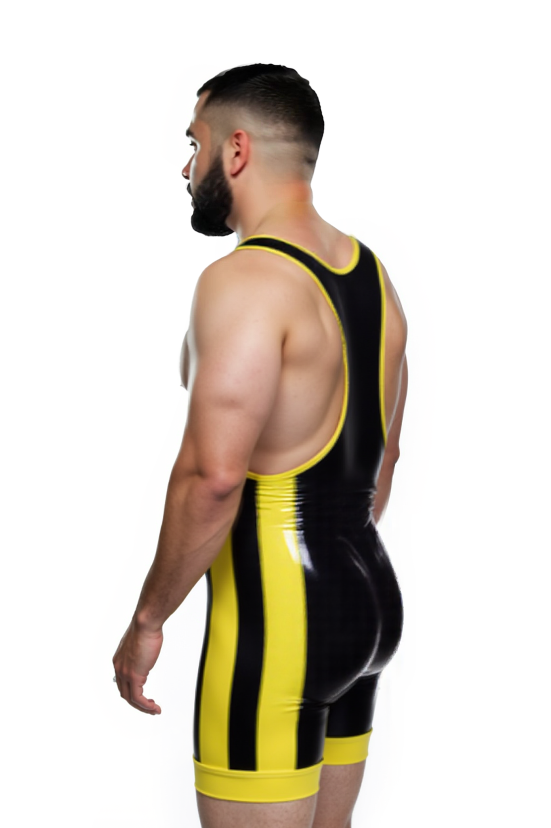 Joylgbt Men's Shiny PU Leather Wrestling Singlet