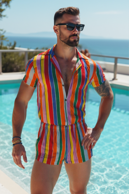 JoyLgbt Rainbow Striped Romper - Your Ultimate Vacation Vibe