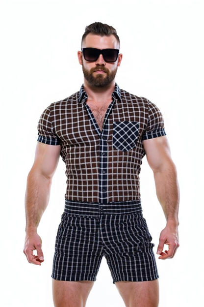 Joylgbt Stylish Checkered Button-Up Shirt and Coordinated Shorts
