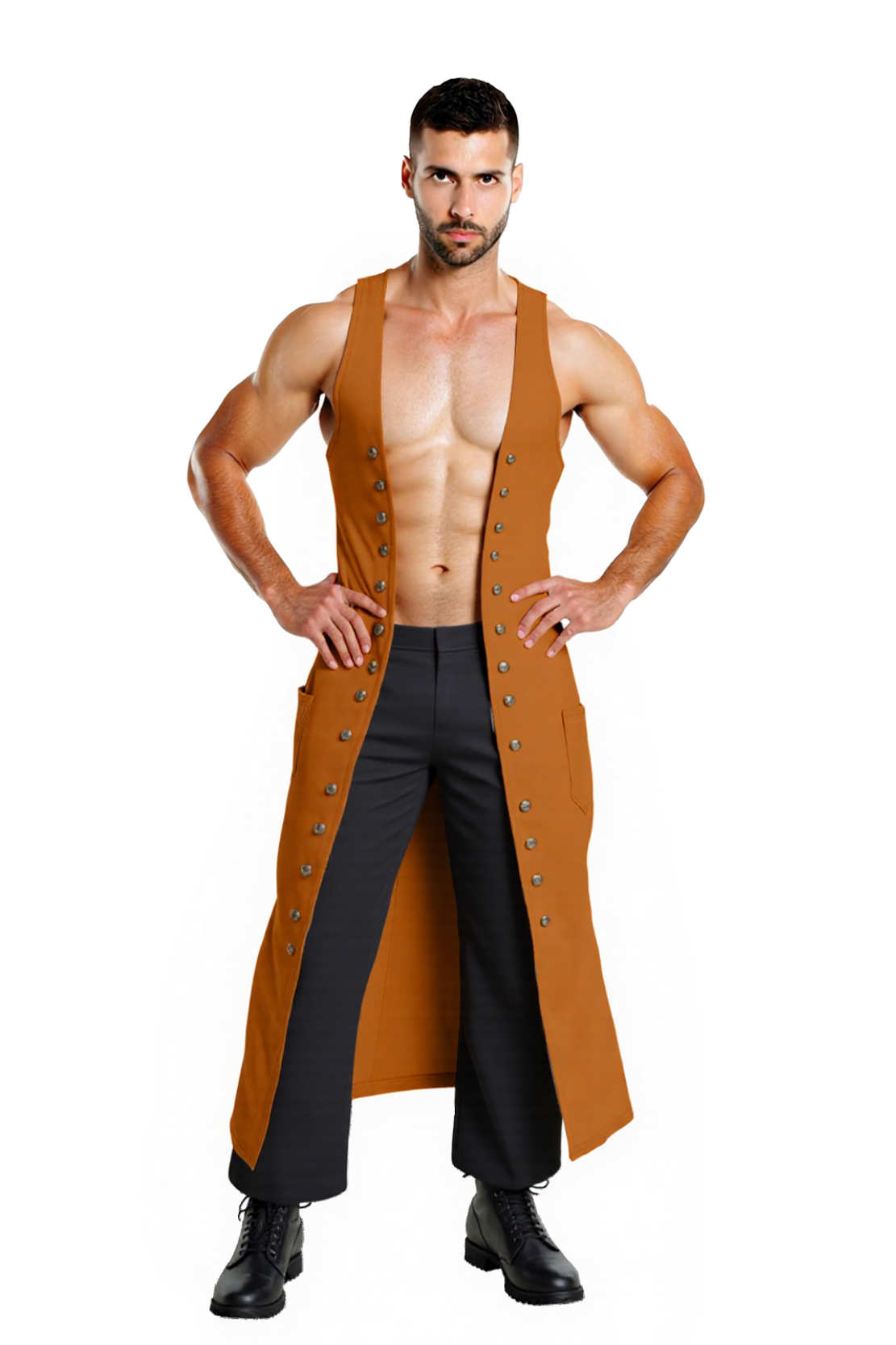 Joylgbt Button-Front Long Vest - Bold and Masculine Style