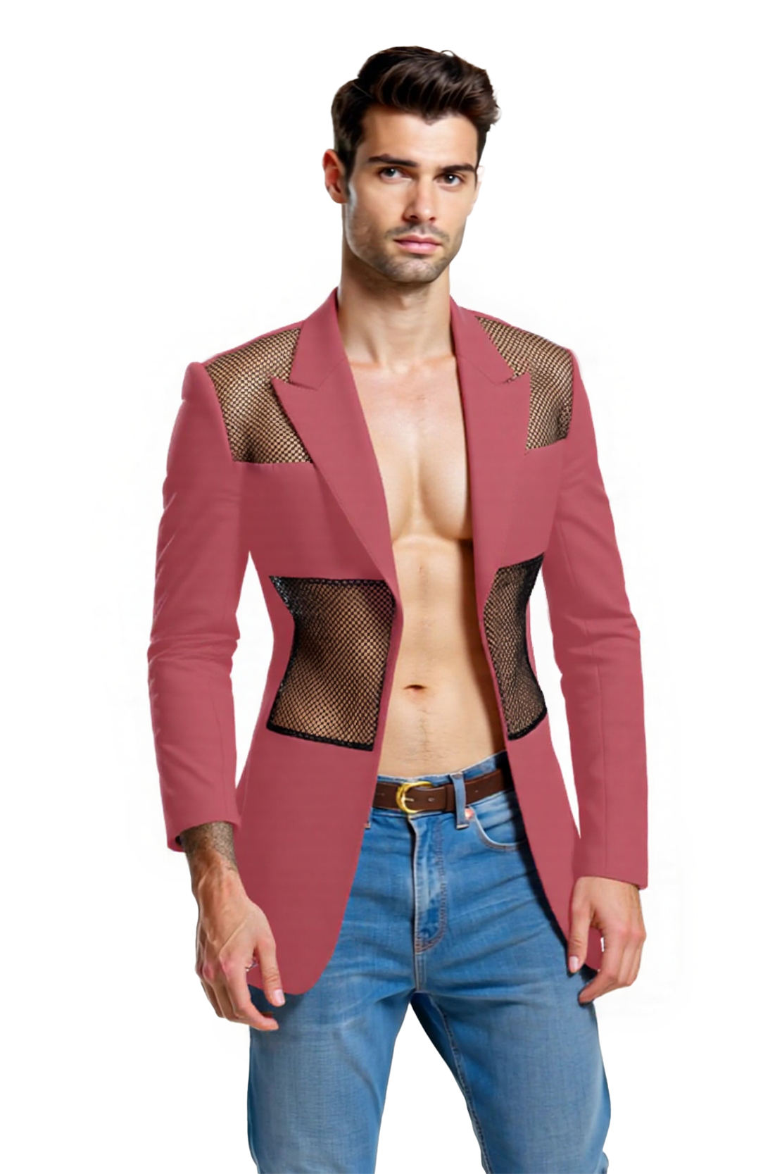 Joylgbt Men's Mesh-Panel Blazer in Vibrant Colors - Unconventional Chic
