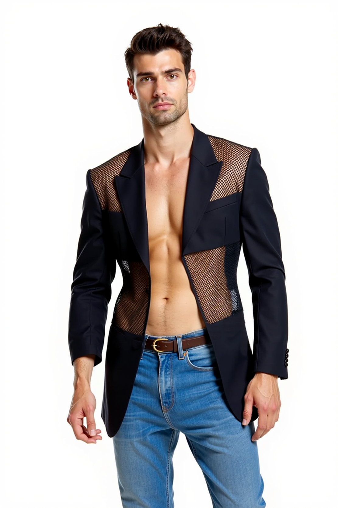 Joylgbt Men's Mesh-Panel Blazer in Vibrant Colors - Unconventional Chic