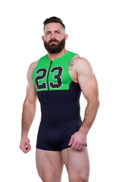Joylgbt Men's Sporty 23 Zip-Up Bodysuit in Green - Bold & Athletic