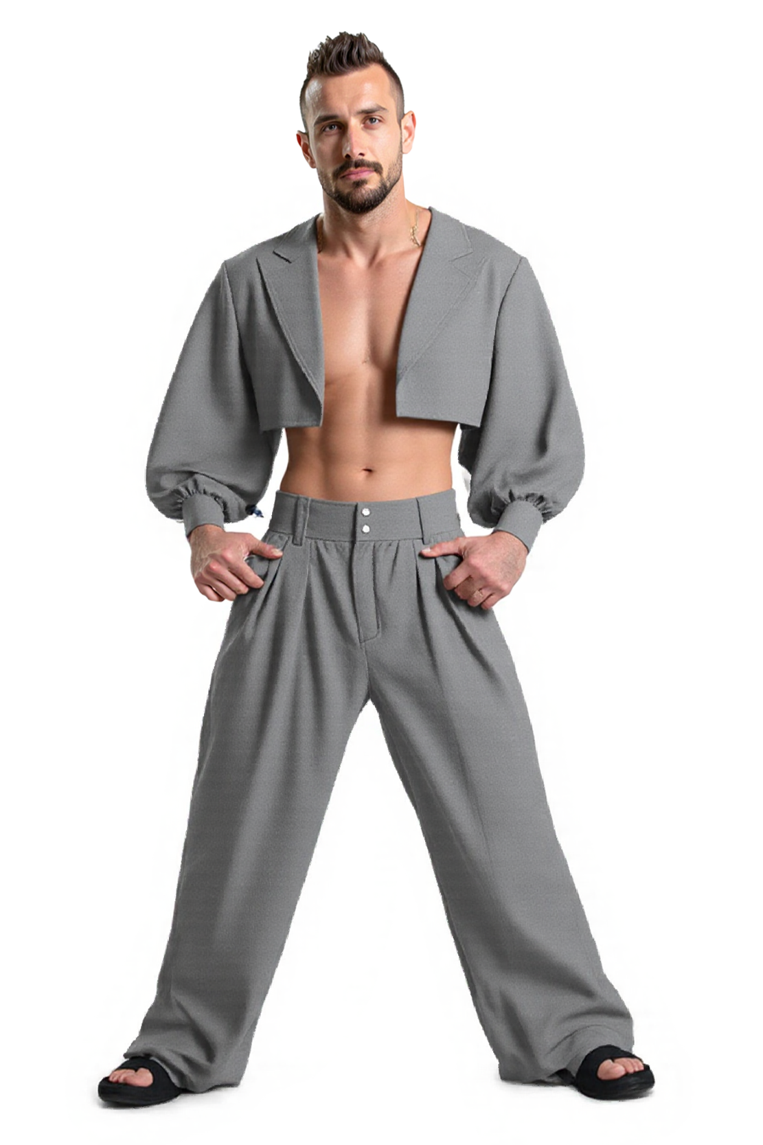  Joylgbt Cropped Blazer with Wide-Leg Trousers - Modern and Bold Look