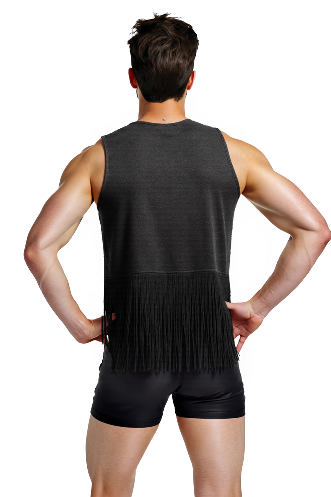 Men's Black Fringe Vest - Sleeveless Festival Style