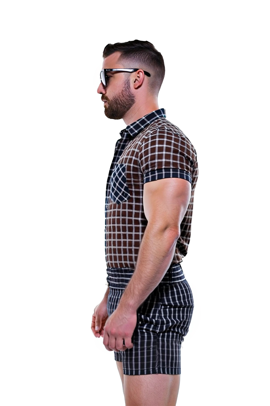 Joylgbt Stylish Checkered Button-Up Shirt and Coordinated Shorts