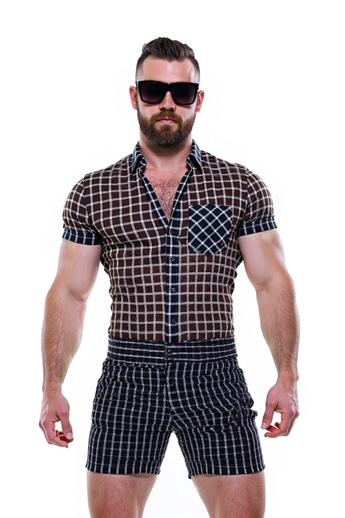 Joylgbt Stylish Checkered Button-Up Shirt and Coordinated Shorts