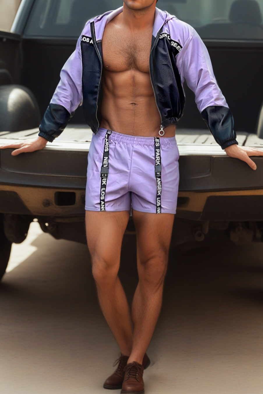 Mysteryglove Street-Style Contrast Tracksuit - Hooded Windbreaker and Vibrant Shorts