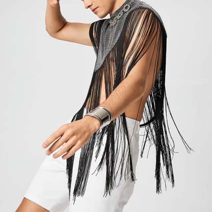 Men's Fringed Glitter Triangle Turtleneck Cape Cloak for Evening Club Party