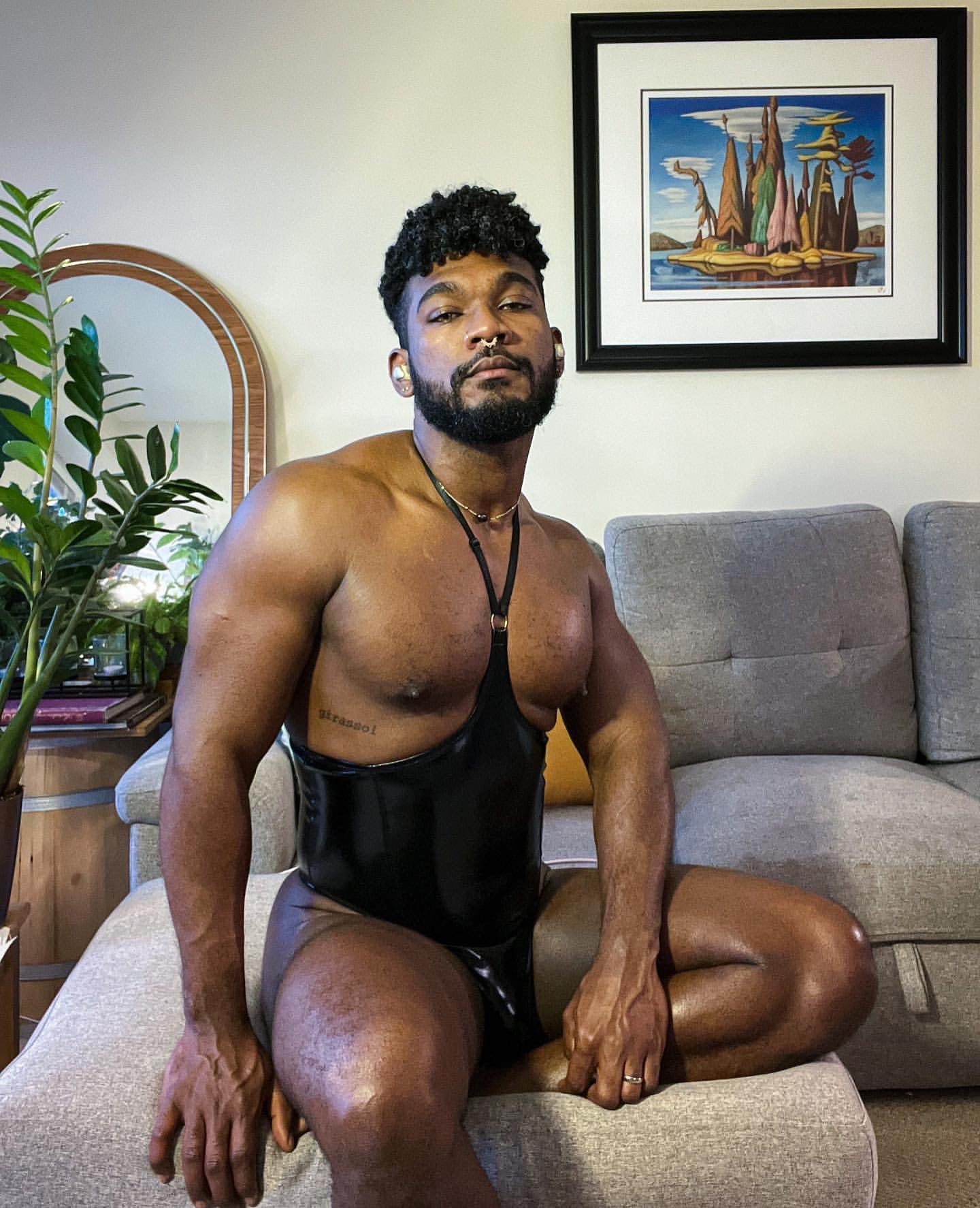 Black PU Leather PopArt Daddy Slinger Bodysuit