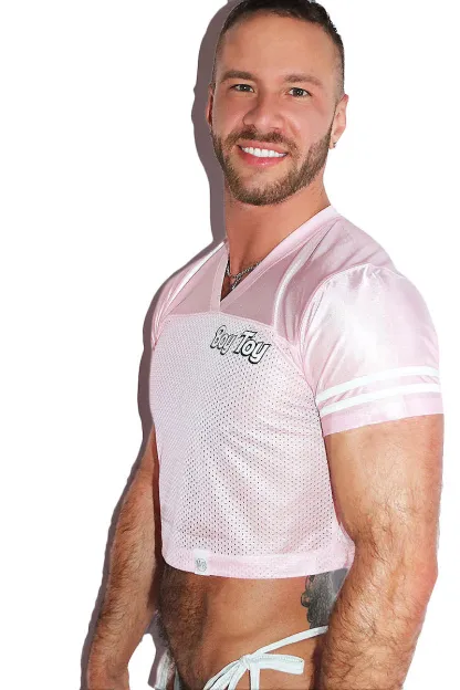 Boy Toy Fitted Athletic Jersey Crop Tee- Pink