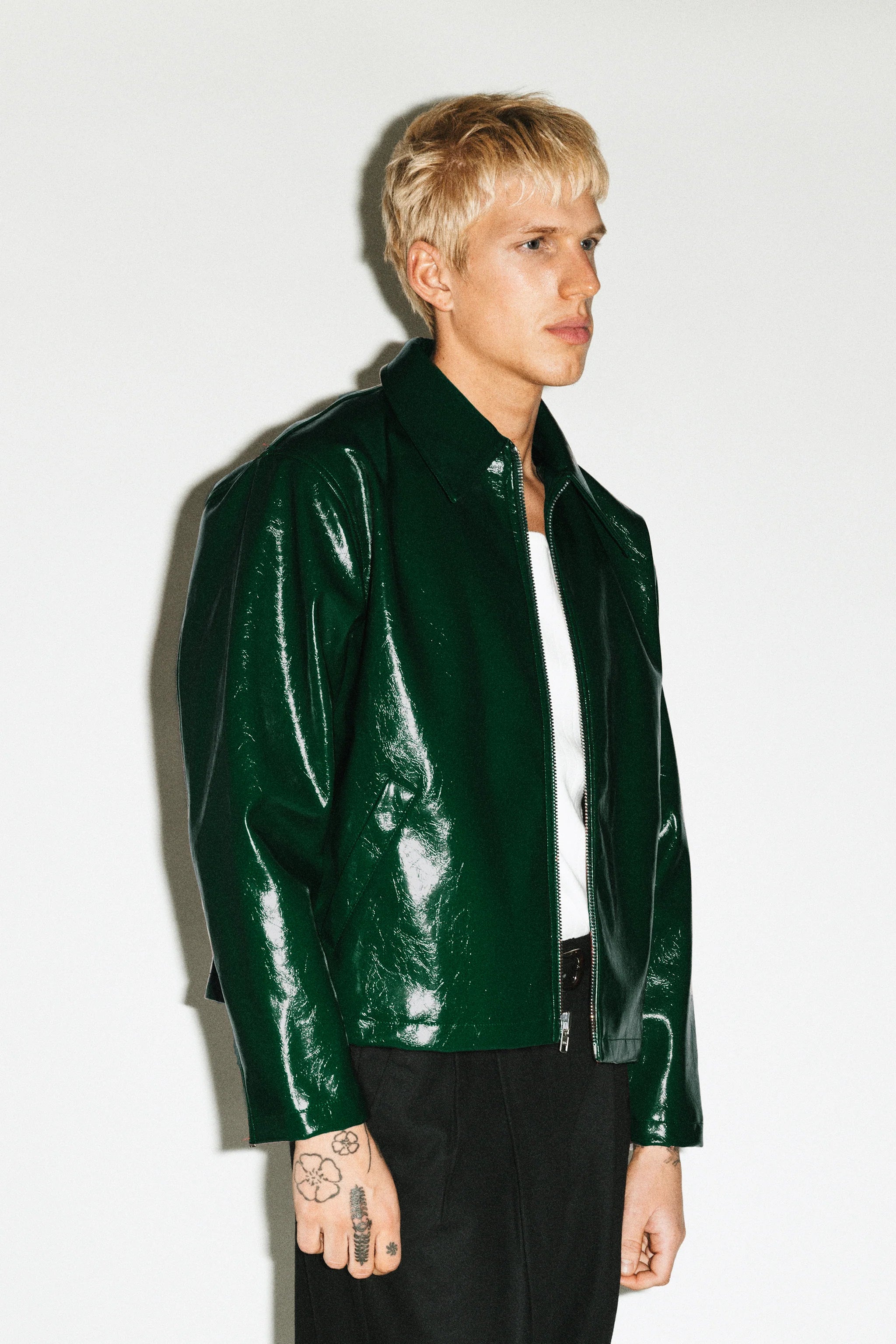 Bottle Green Vinyl Blouson Jacket