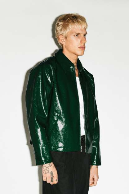 Bottle Green Vinyl Blouson Jacket