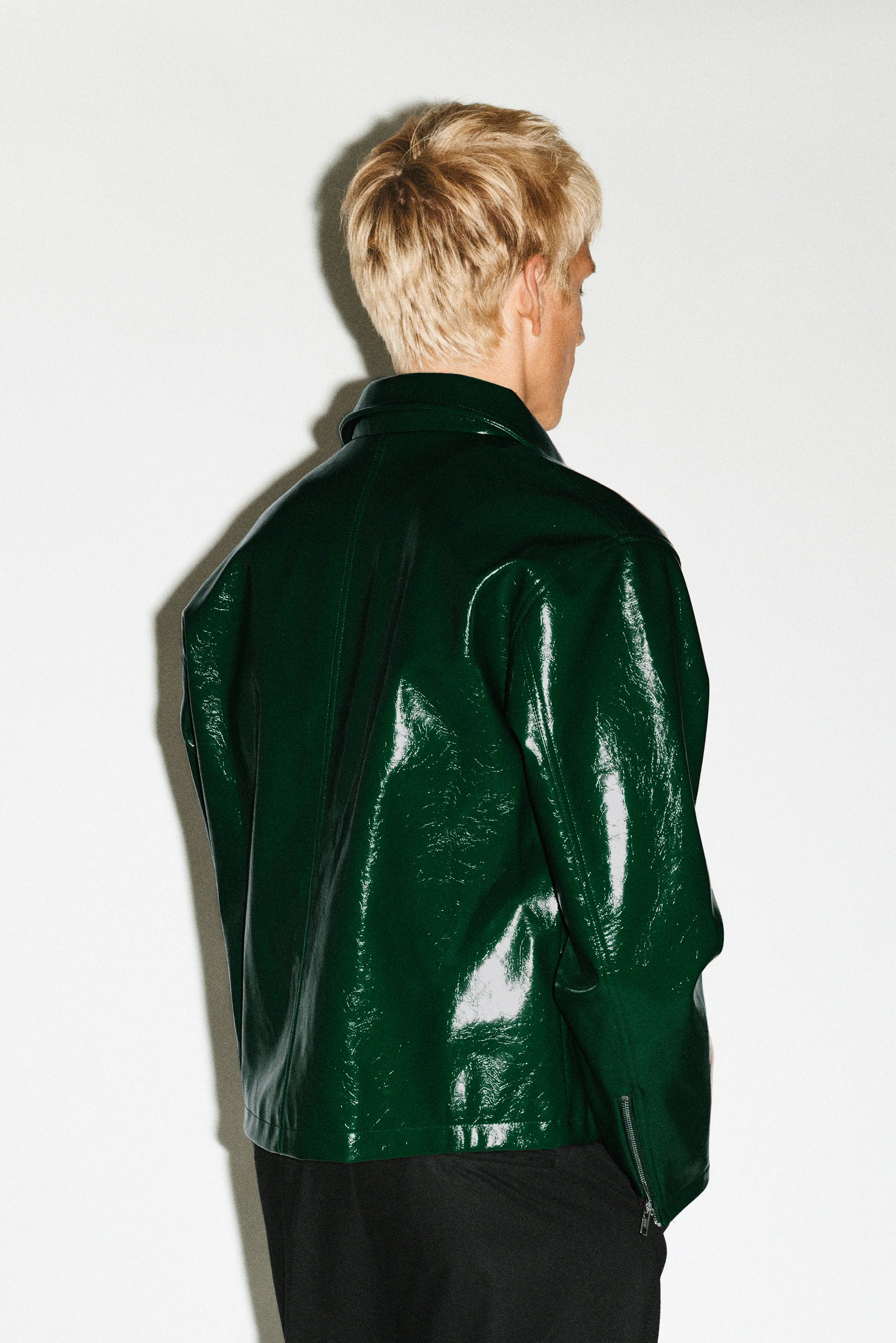 Bottle Green Vinyl Blouson Jacket