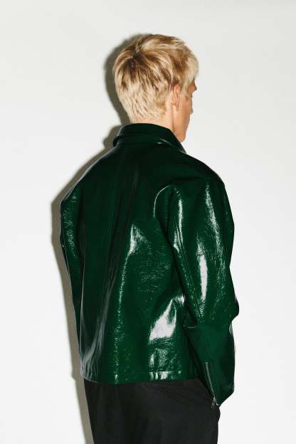 Bottle Green Vinyl Blouson Jacket