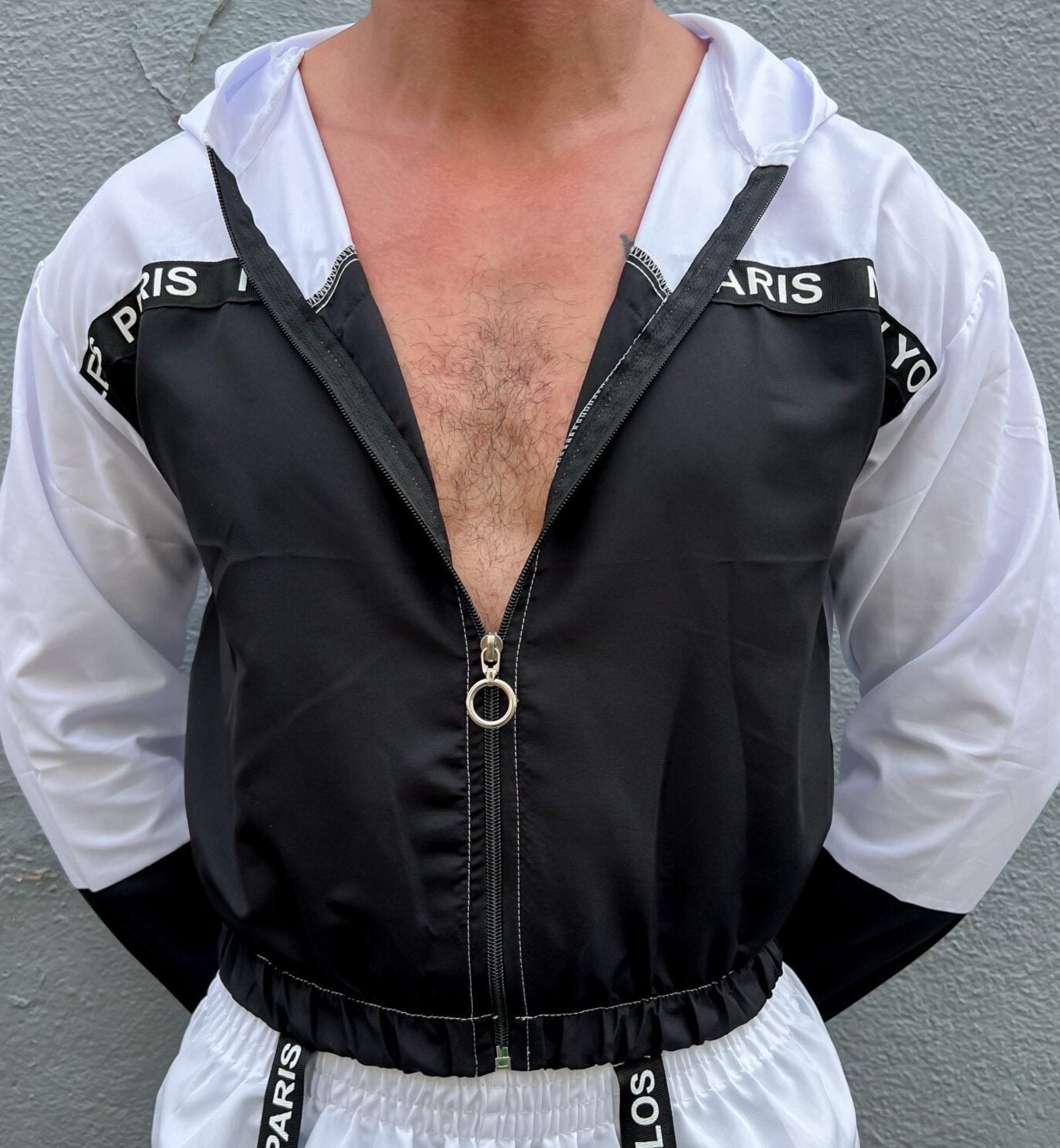 Street-Style Contrast Tracksuit - Hooded Windbreaker and Vibrant Shorts