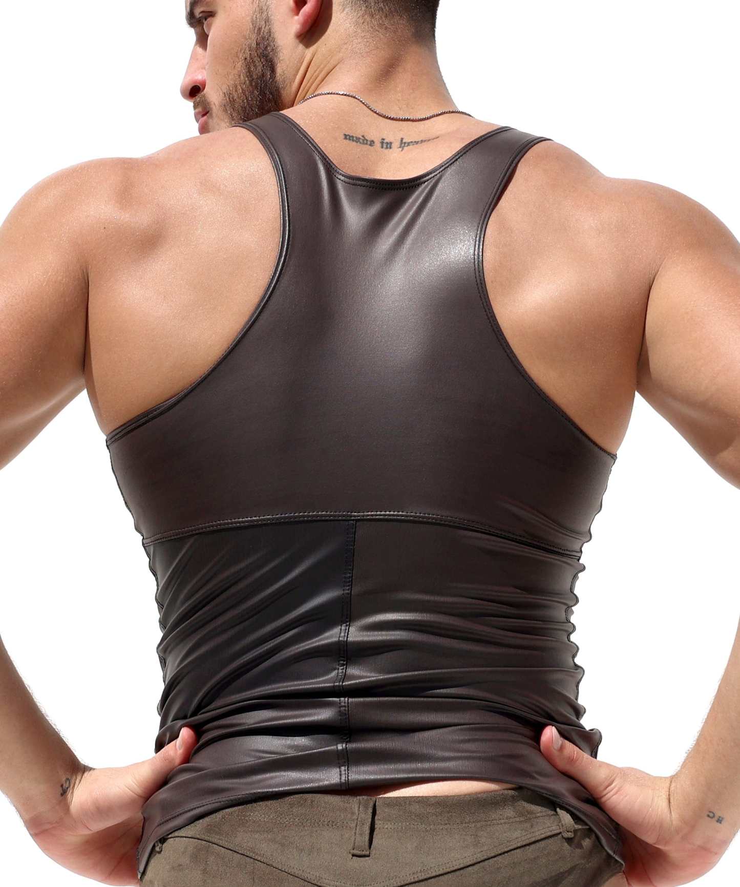 Men's Brown Fitted Low Chest Tank Top