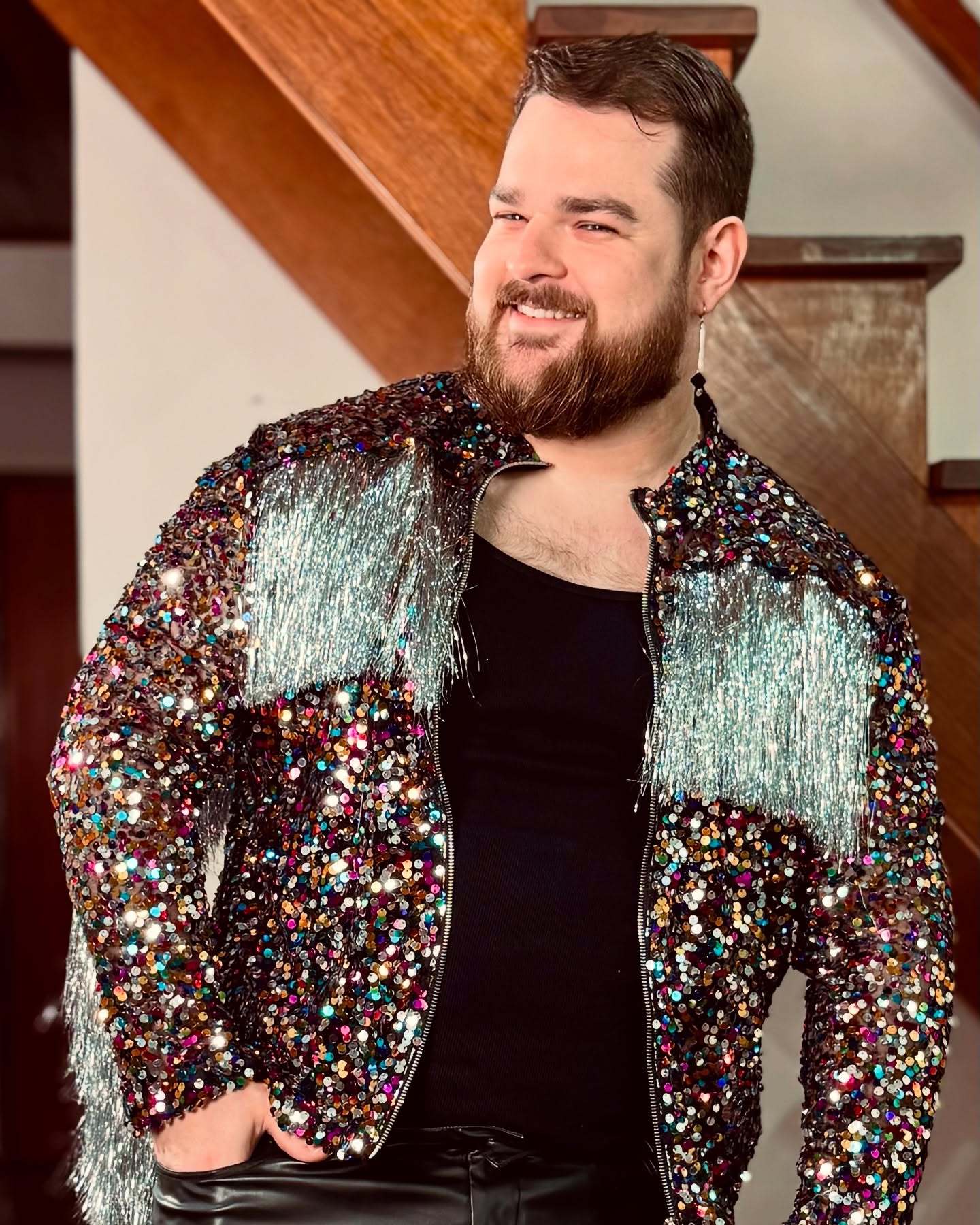 Men's Mesh Fringe Trim Party Jacket