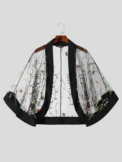 Fashion-Forward Men's Embroidered See-Through Kimono