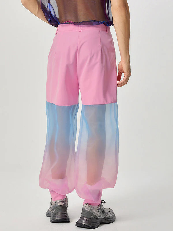 Mens Ombre Patchwork See Through Pants