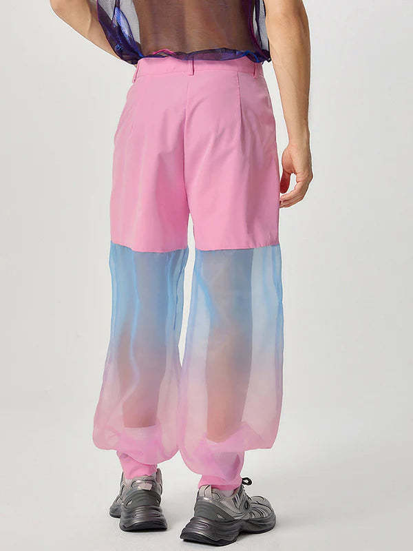 Mens Ombre Patchwork See Through Pants