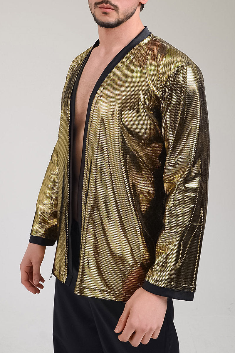 Dazzling Metallic Gold Kimono with Fringe: Perfect for Boho Vibes!