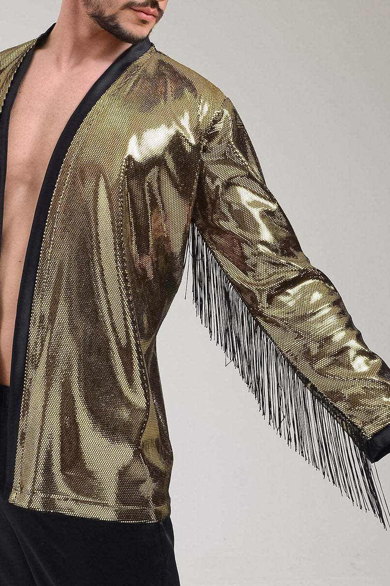 Dazzling Metallic Gold Kimono with Fringe: Perfect for Boho Vibes!