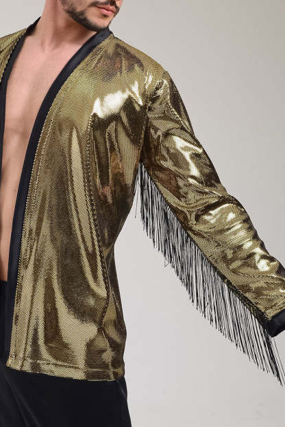 Dazzling Metallic Gold Kimono with Fringe: Perfect for Boho Vibes!