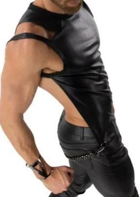 Backless Leather Tank Top with Chain