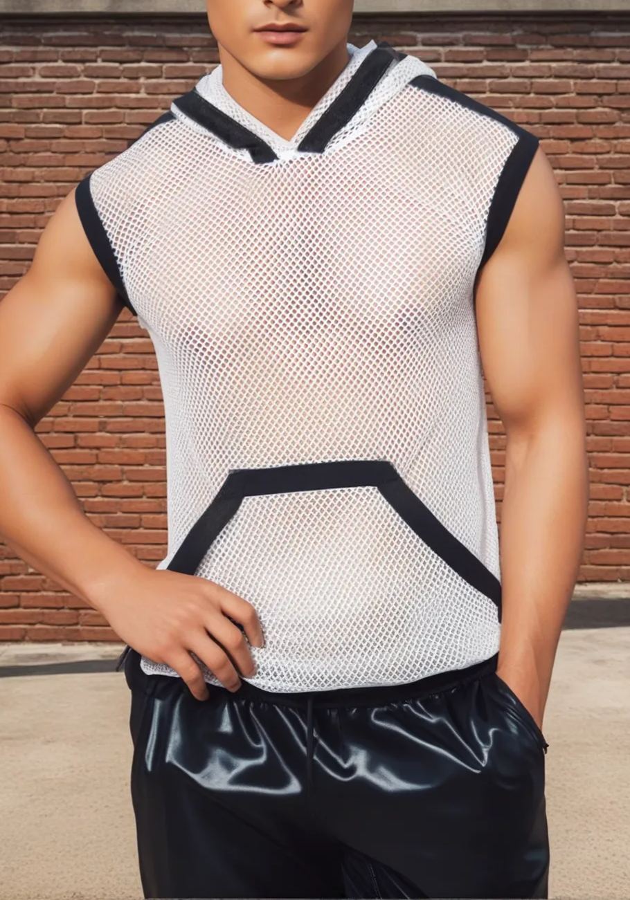 Edgy White Mesh Hoodie by Fabpride