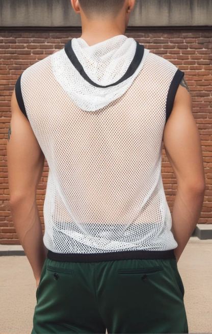 Edgy White Mesh Hoodie by Fabpride