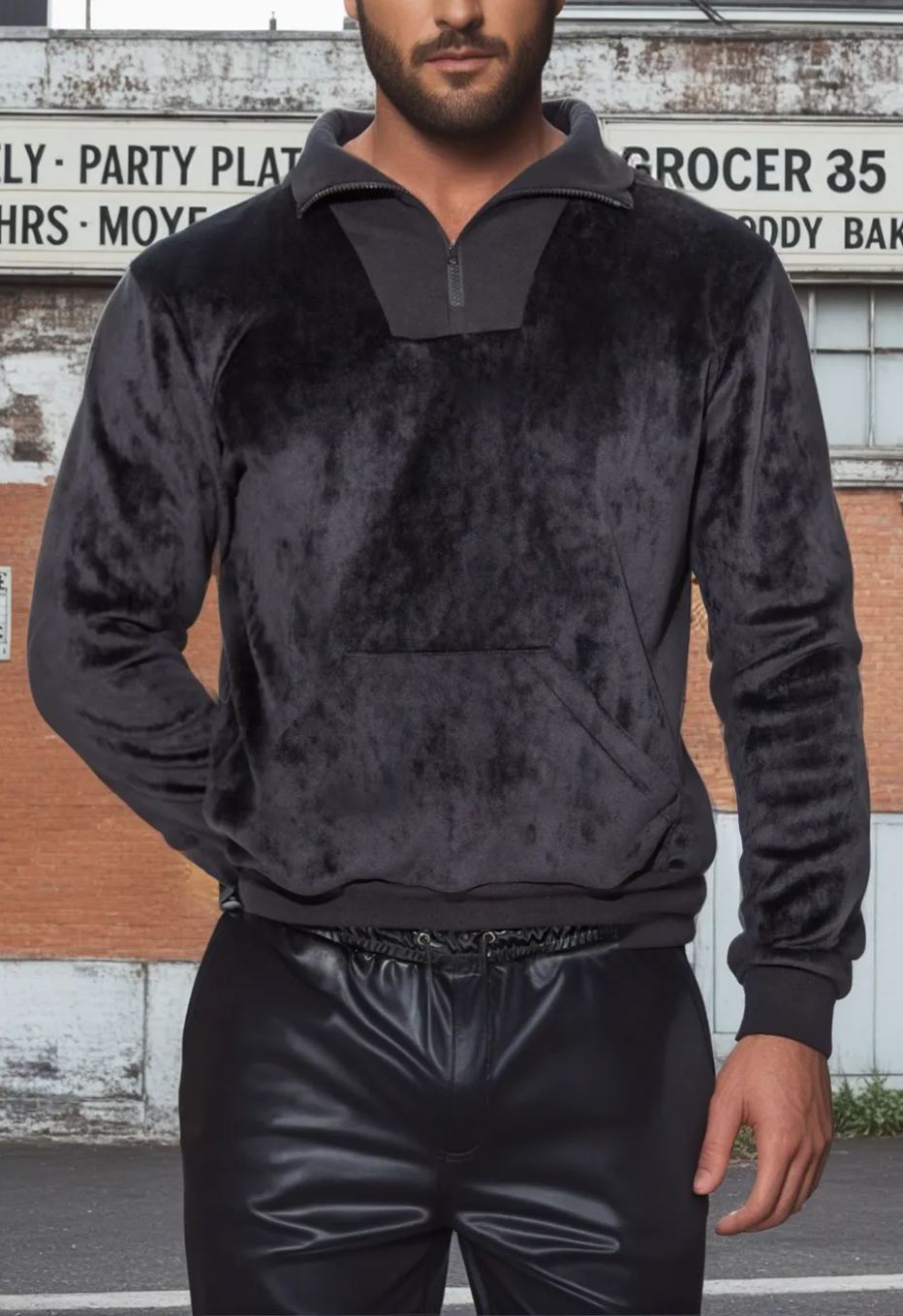 Elegant Black Velvet Sweatshirt by Fabpride