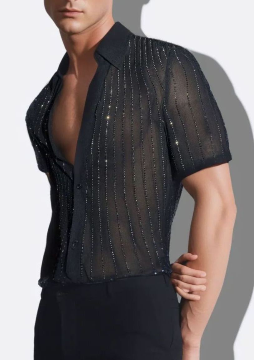 Fabpride Men's Transparent Glitter Button-Down Shirt