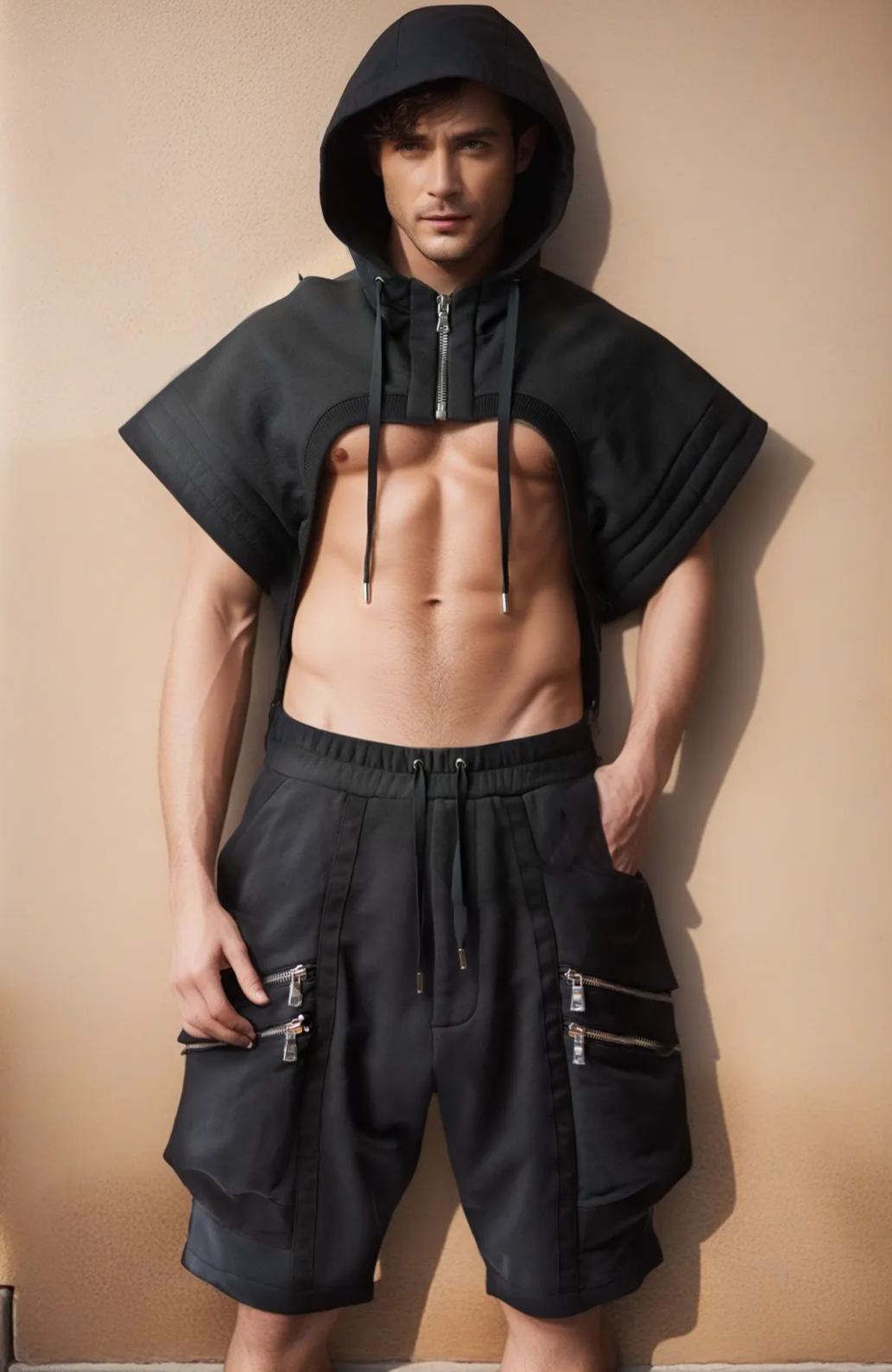 Men's Urban Hooded Cape Crop Top