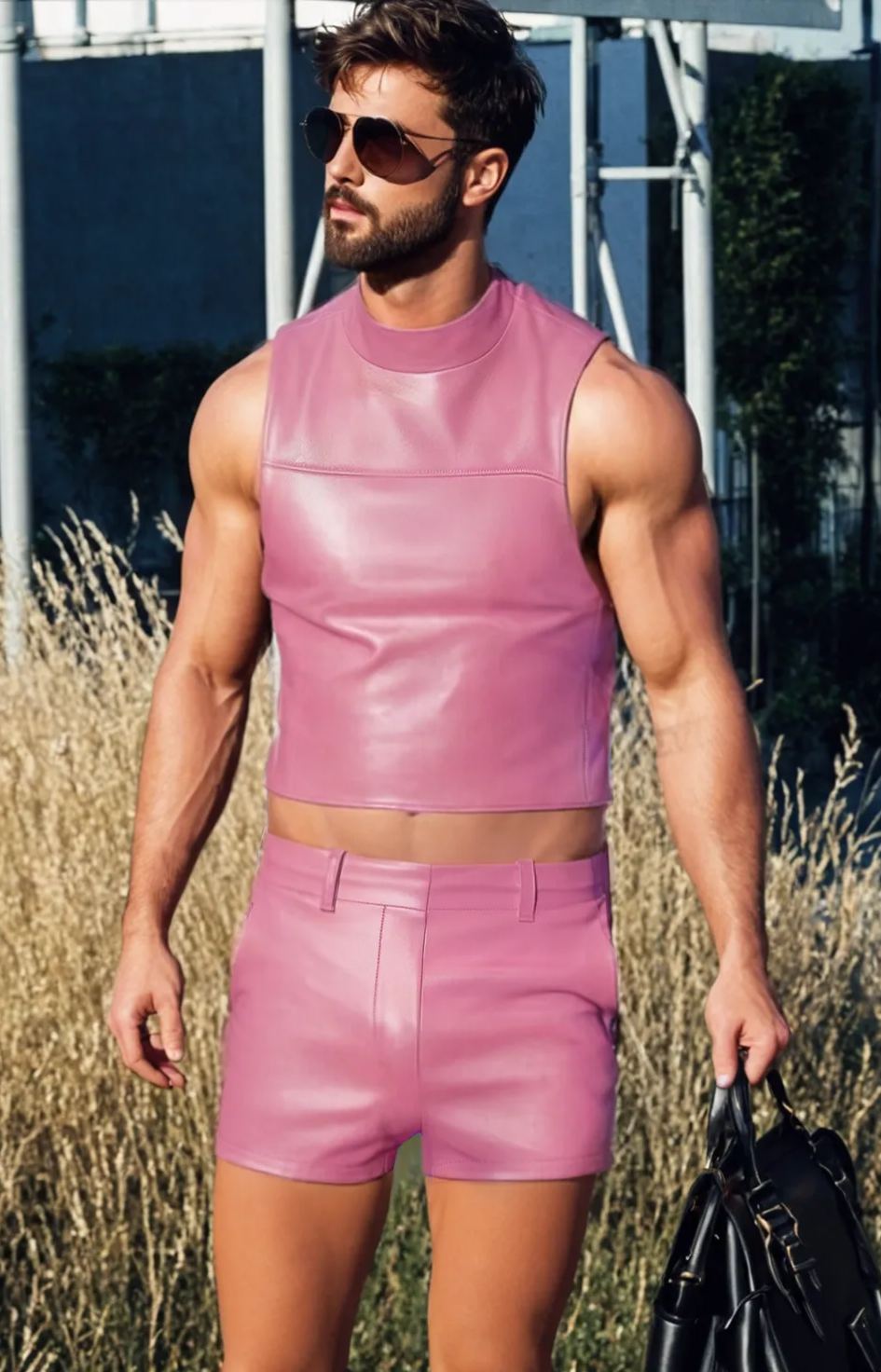 Vibrant Pink Mock Neck Crop Tank Top & Shorts Festival Two-Piece Set
