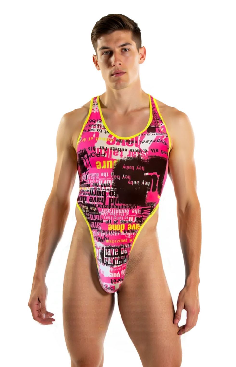 Letter Print Racer Back Stretchy Thong Bodysuit