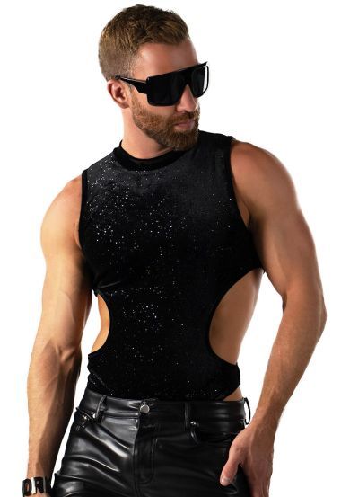 Cutout Velvet Bodysuit in Sparkly Black