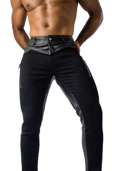 Slim Fit Mixed Twill Faux Leather Pants