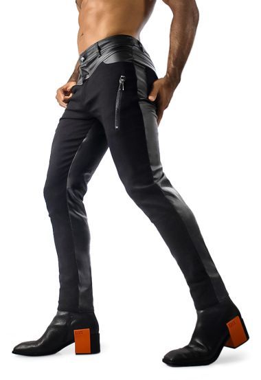 Slim Fit Mixed Twill Faux Leather Pants
