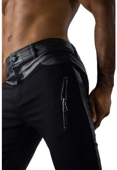 Slim Fit Mixed Twill Faux Leather Pants