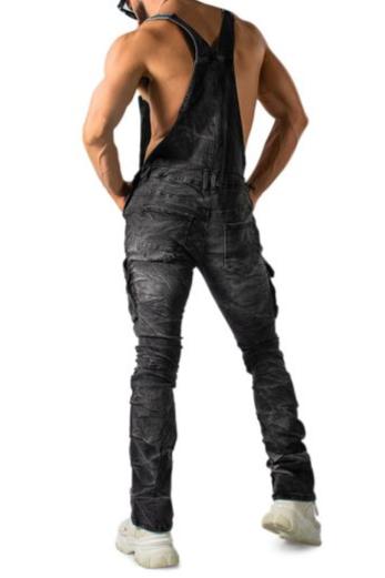 Joyglove Crinkle-Effect Black Overalls with Adjustable Straps