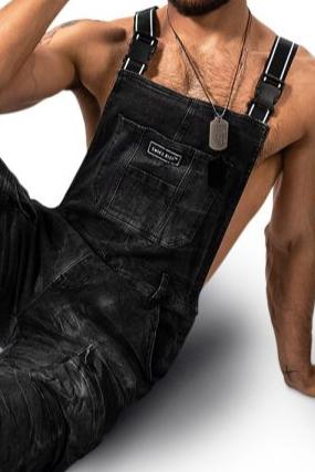 Joyglove Crinkle-Effect Black Overalls with Adjustable Straps