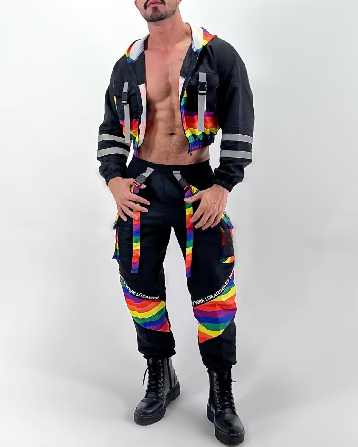 Mysteryglove Rainbow Striped Hooded Jacket and Cargo Pants Set