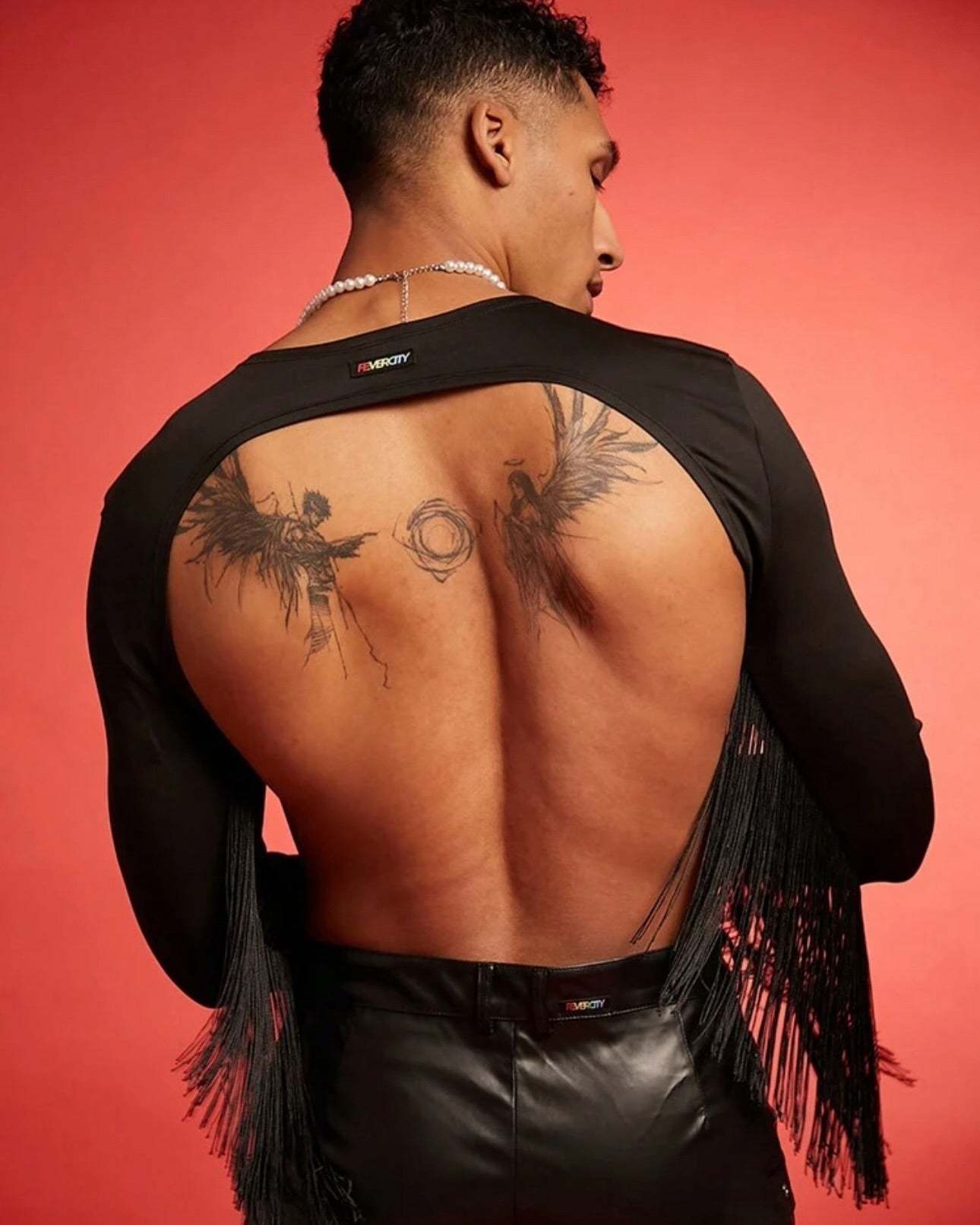 Fabpride Men's Fringe Open-Back Crop Top
