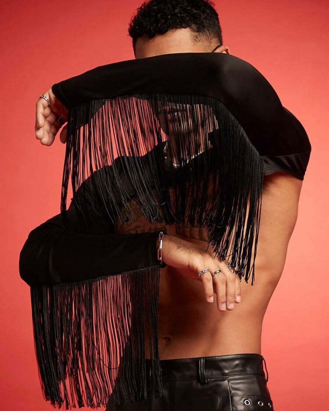 Fabpride Men's Fringe Open-Back Crop Top