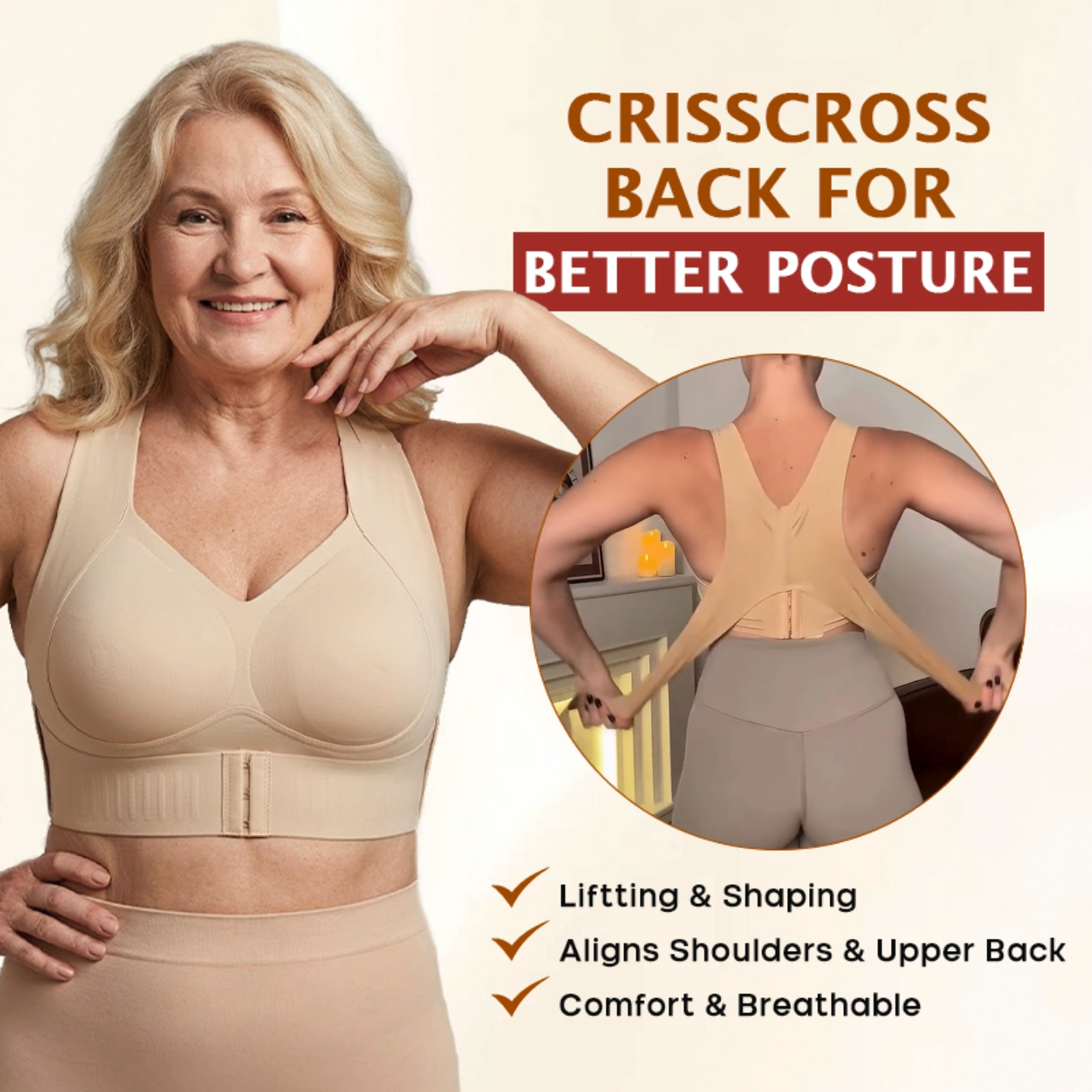 Pay 1 Get 3 - Cross Back Front Closure Wireless Posture Support Bra