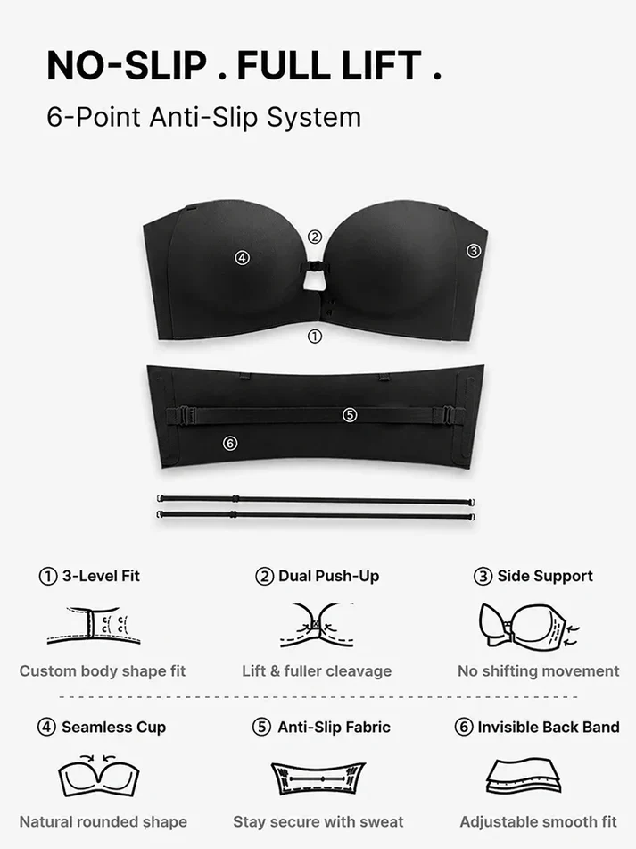 Pay 1 Get 2 - Women's Strapless Front Closure Push-Up Bra