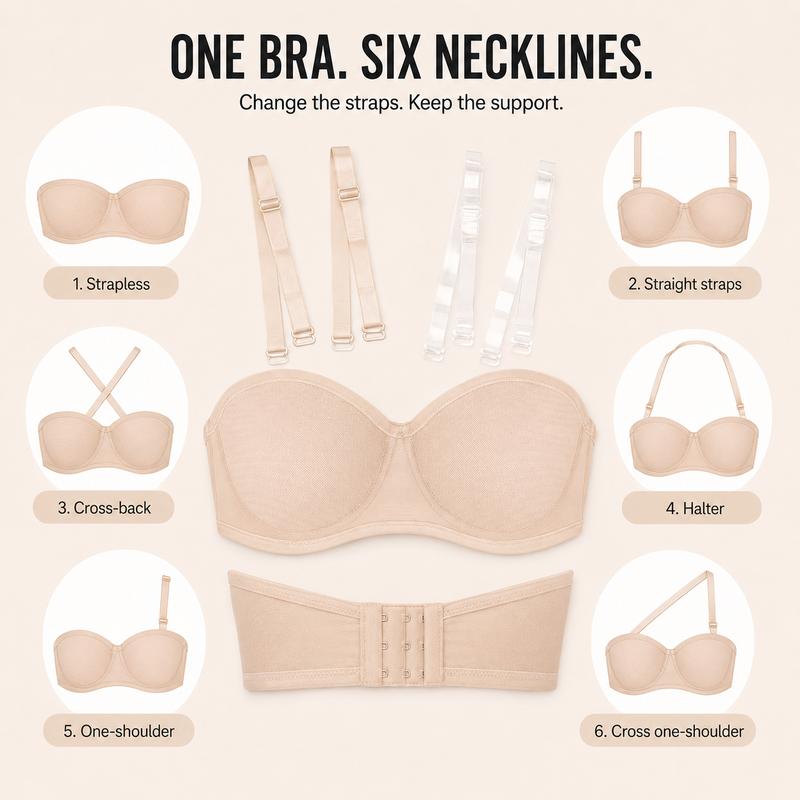 Pay 1 Get 3 - Women's Convertible Strapless Minimiser Bandeau Bra